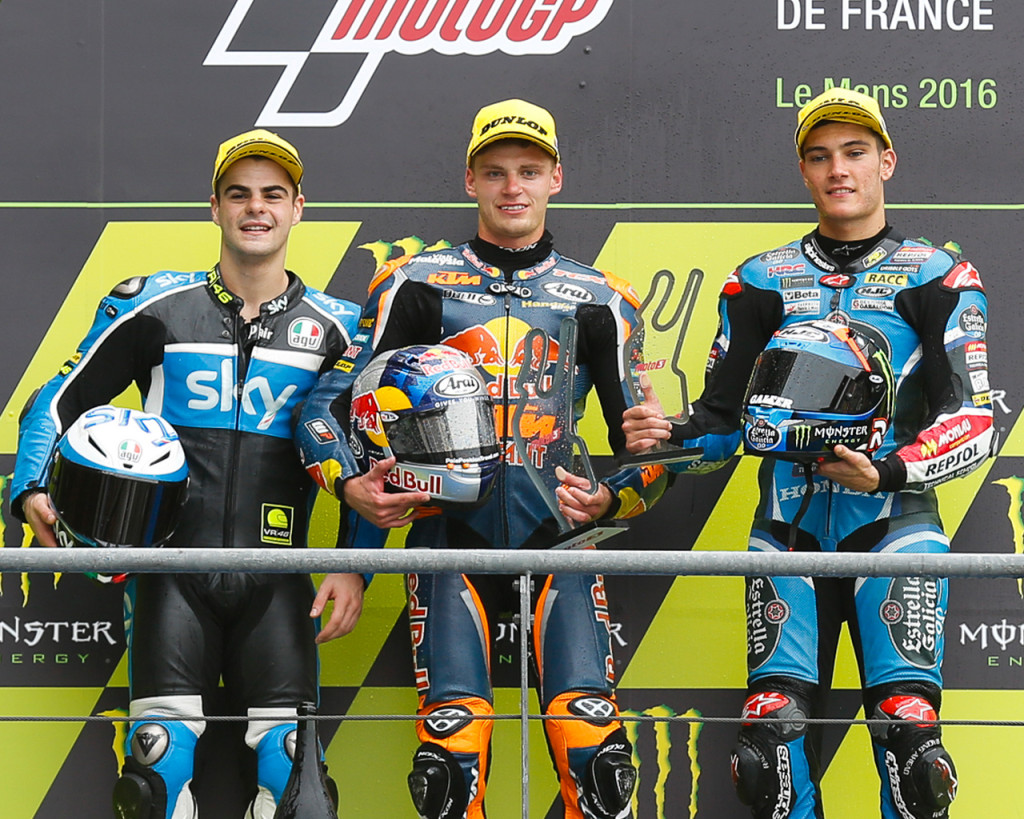 L-R: Fenati, Binder and Navarro during the 2016 French GP held a few rounds back.