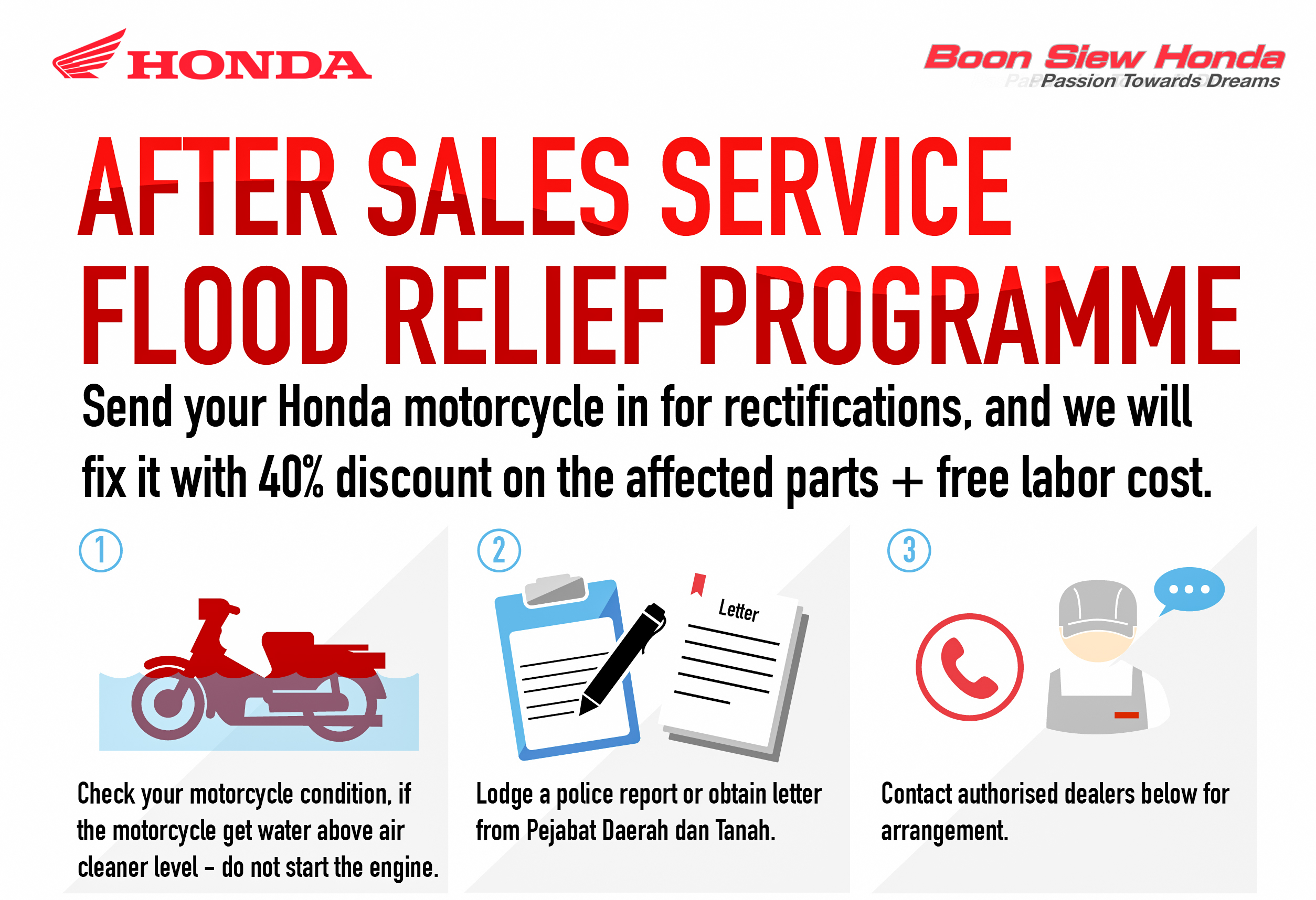 Boon Siew Honda provides assistance to Honda bike owners affected by Penang  flood - Motorcycle news, Motorcycle reviews from Malaysia, Asia and the  world 