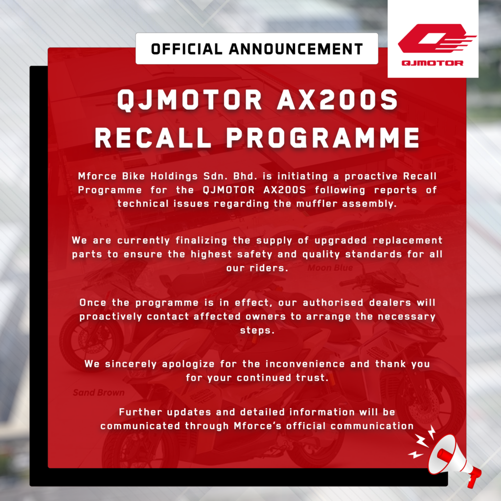 QJMOTOR AX200S Recall